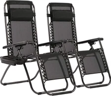 Zero Gravity Lounge Chairs Set of 2 with Cup Holder & Pillow Folding Recliner