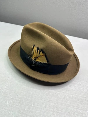 Vintage Stetson Fedora Hat Felt Feather Mens Size 7 1/8 Long Oval Brown **FLAW* - Image 1 of 4