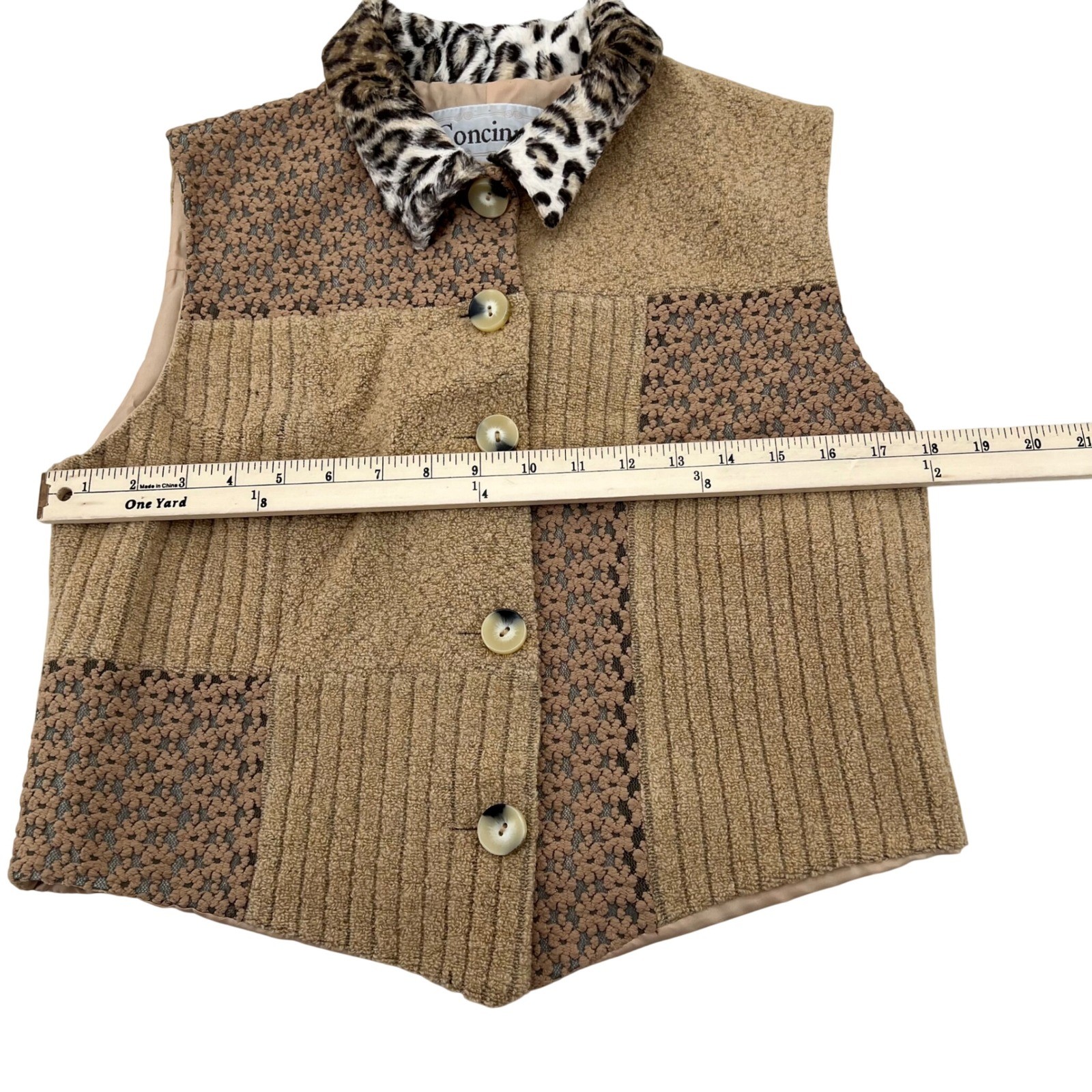 CONCINNO Patchwork Vintage Vest Leopard Collar Wo… - image 3