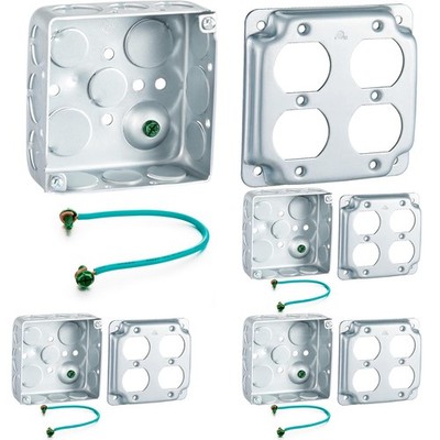 4 Set 4'' Metal Electrical Outlet with Exposed Work Cover Grounding Wire and S...