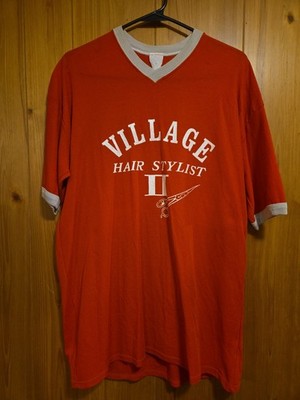 Vintage 80s VILLAGE Hair Stylist II Large Red #50 Ringer Baseball Jersey 20x29