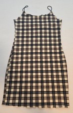 Shein Bodycon Mini Dress Womens Large Brown Plaid Sleeveless Lettuce Trim