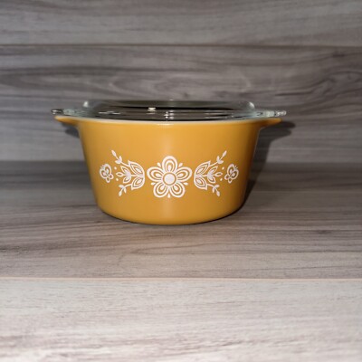 Vintage Pyrex Butterfly Gold 473 Qt Round Casserole Baking Dish
