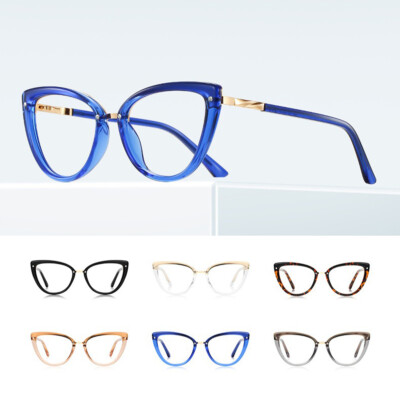 TR90 Cat Eye Wide Eyeglasses Frame Metal Women Spectacles Clear Lens