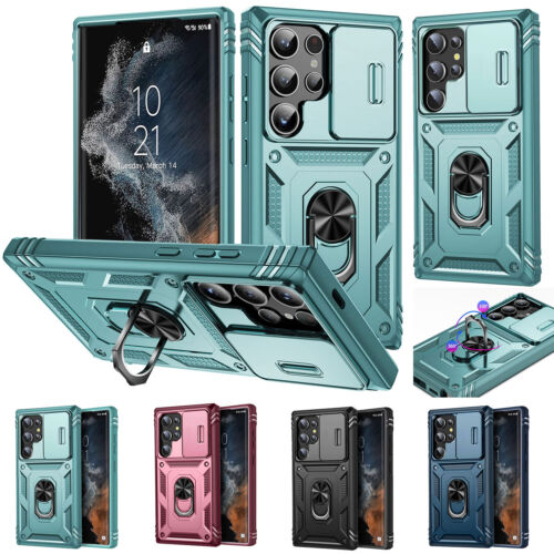 For Samsung Galaxy S22 Ultra S22 Plus Ring Stand Case Slide Camera Protect Cover