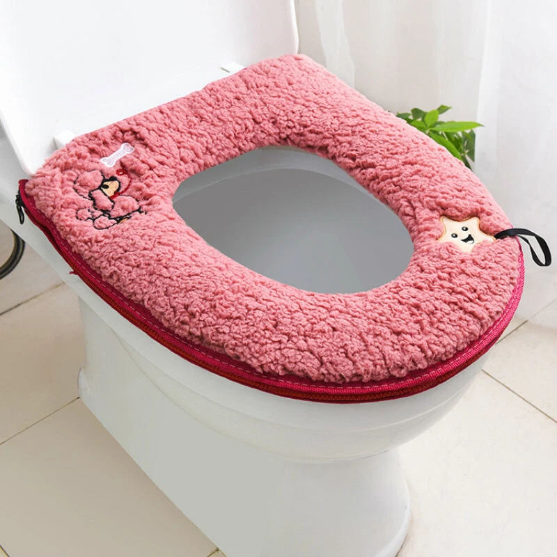 Cubierta de asiento de inodoro de baño bereber polar calentador alfombrilla cubierta cremallera lavable Foto 4 de 4