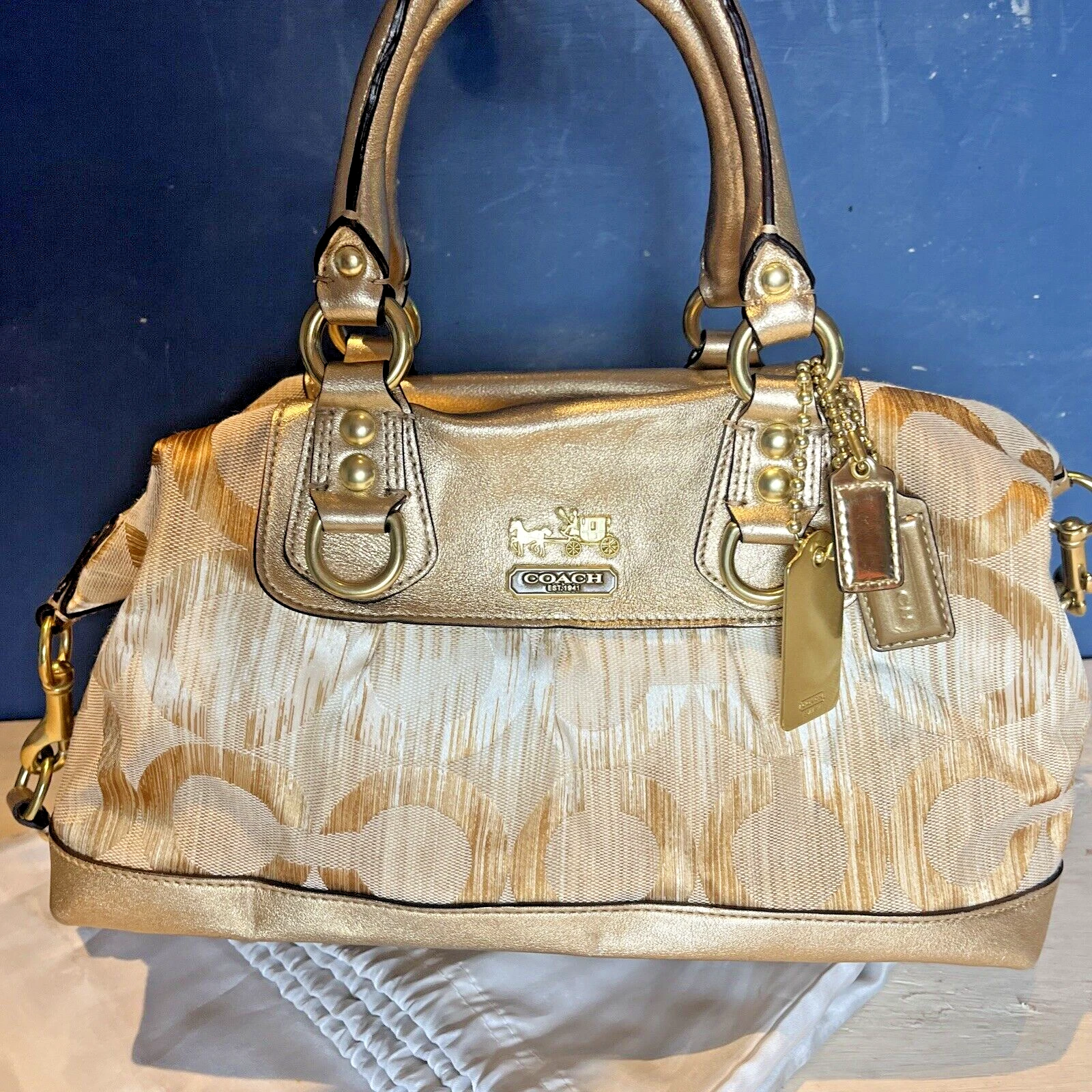 Borsa a tracolla Coach borsa tote hobo pelle Madison Sabrina oro 13585 nuova con etichette nuova