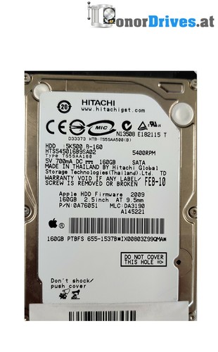 Hitachi  5K500.B-160 - 0A76051 - 160 GB - SATA - Pcb 220 0A90161 01 Rev.*