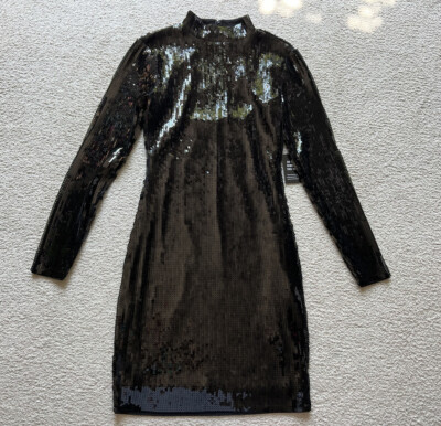 EXPRESS Black Sequined Long Sleeve Mock Neck Mini Short Dress Women Open Back XS | eBay EXPRESS Black Sequined Long Sleeve Mock Neck Mini Short Dress Women Open Back XS | eBay