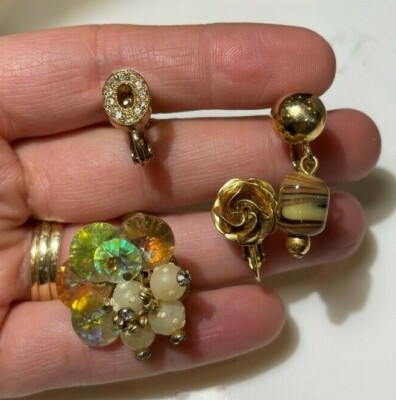 Vintage Gestempelt Vendome Glasperlen Blume Haufen Clip Auf 4 Einzel Ohrring D 2