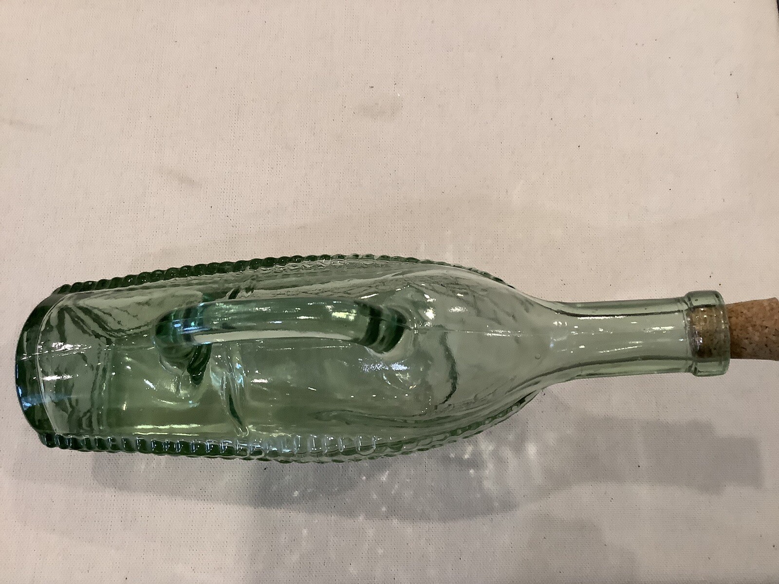 Vintage Wine Bottle Decanter Basket Pattern Greenish Hue Hand Blown