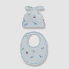 $34 Kissy Kissy Baby Boy's Blue Sky Planes Hat And Bib Set Size NB