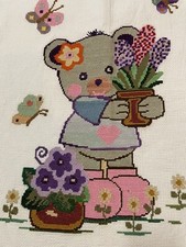 Baby Bed Coverlet 35 x 46 Bear Butterflies Flowers Wall Hanging