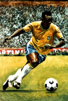 original Kunstdruck nach Fußballlegende Pele Brasilien WM 1970 Mexiko