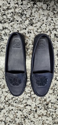 tory burch lowell 2 driver tumbled leather bright navy