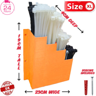 XL Extra Groß Orange Kabelbinder Halter Reißverschluss Krawatte Aufbewahrung Regal Wandhalterung Organizer