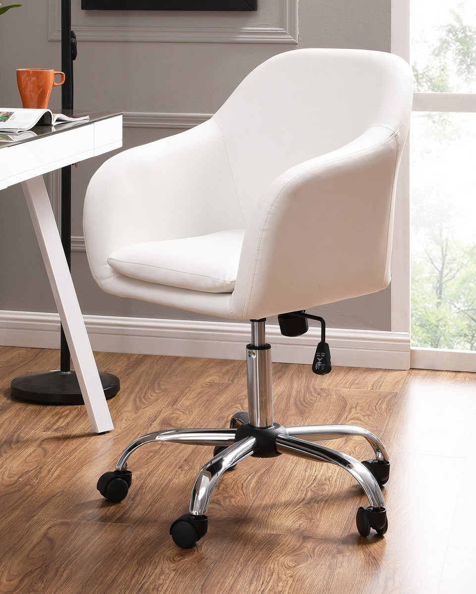 Faux Leather Office Desk Swivel Chair White Old Model