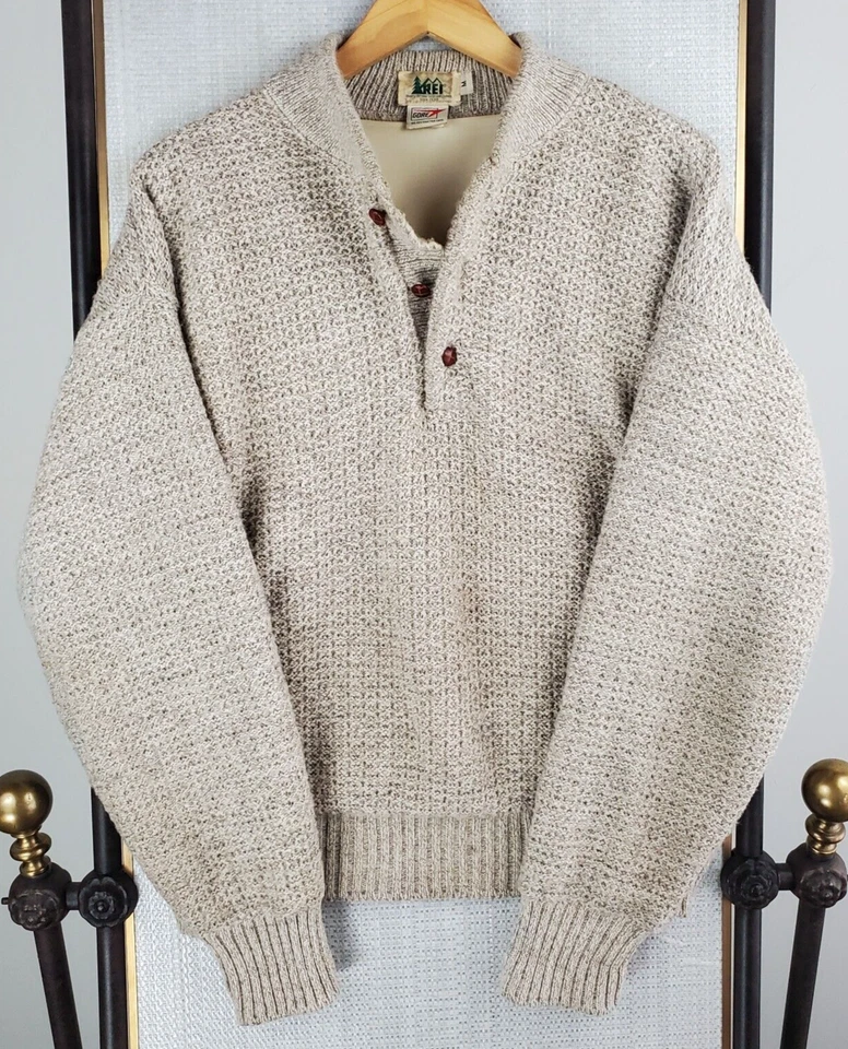 VTG REI USA Mens Size Medium GORE-TEX Lined Wool Blend 1/4 Button Sweater Jacket - Image 2 of 4