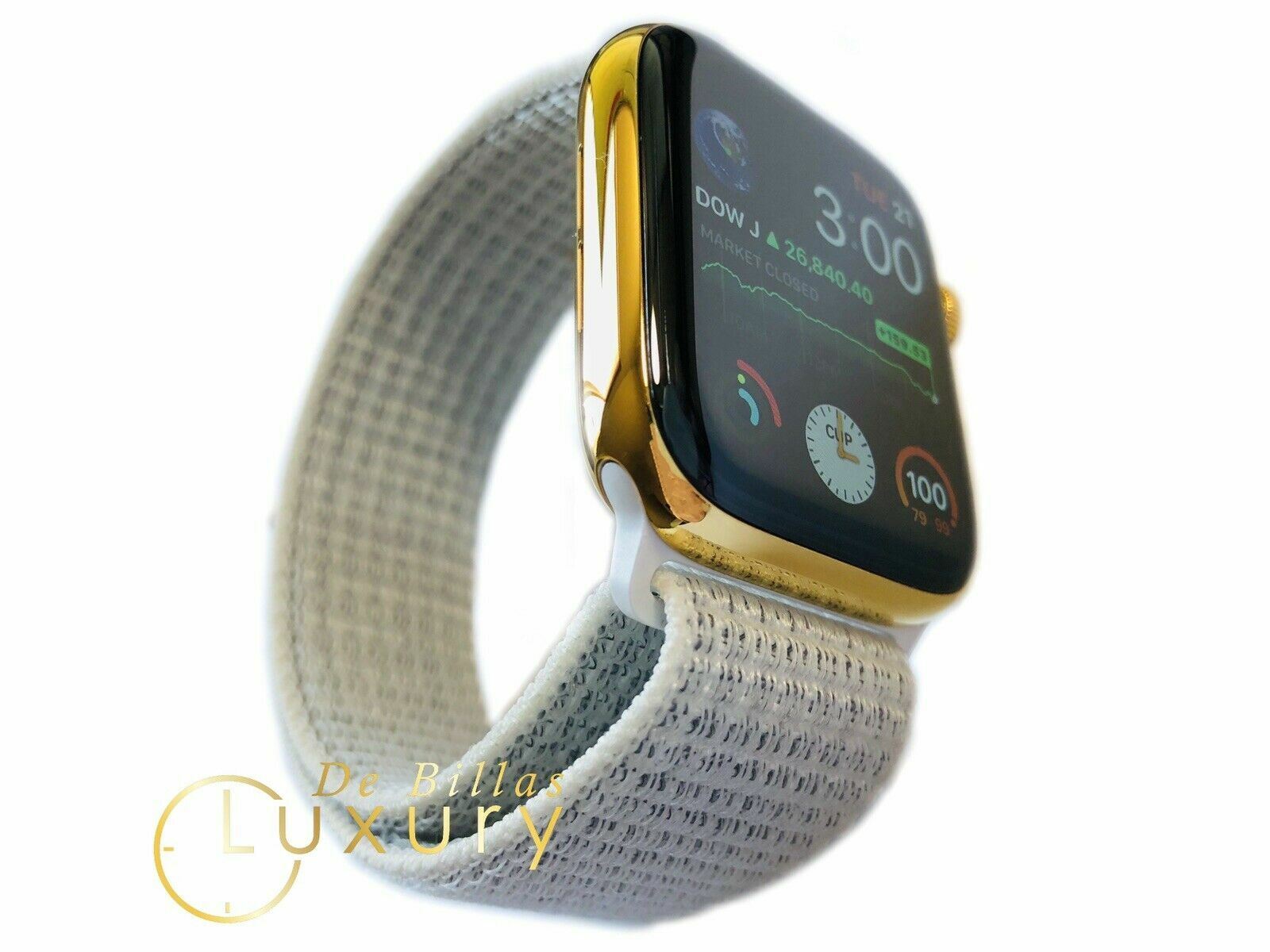 CUSTOM 24K Gold Plated 44MM Apple Watch SERIES 6 White Loop Band LTE ...