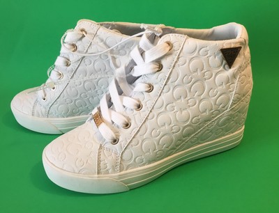 guess white wedge sneakers
