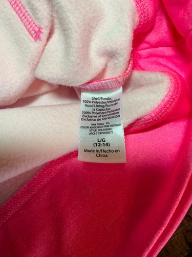 Danskin Girls L (12-14) Hot Pink/Grey Long Sleeve Pullover Hoodie Kangaroo - Picture 7 of 11