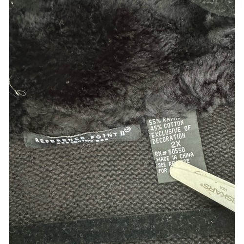 Vintage Women’s Holiday Knit Sweater Black W/Poinsettias Faux Fur 2XL (READ) - Picture 7 of 7
