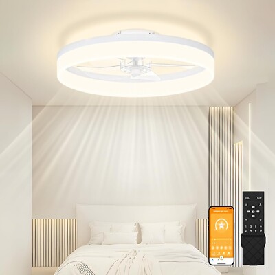 Low Profile Ceiling Fan with Light,15.7'' Modern Flush Mount Bladeless Ceiling Fa