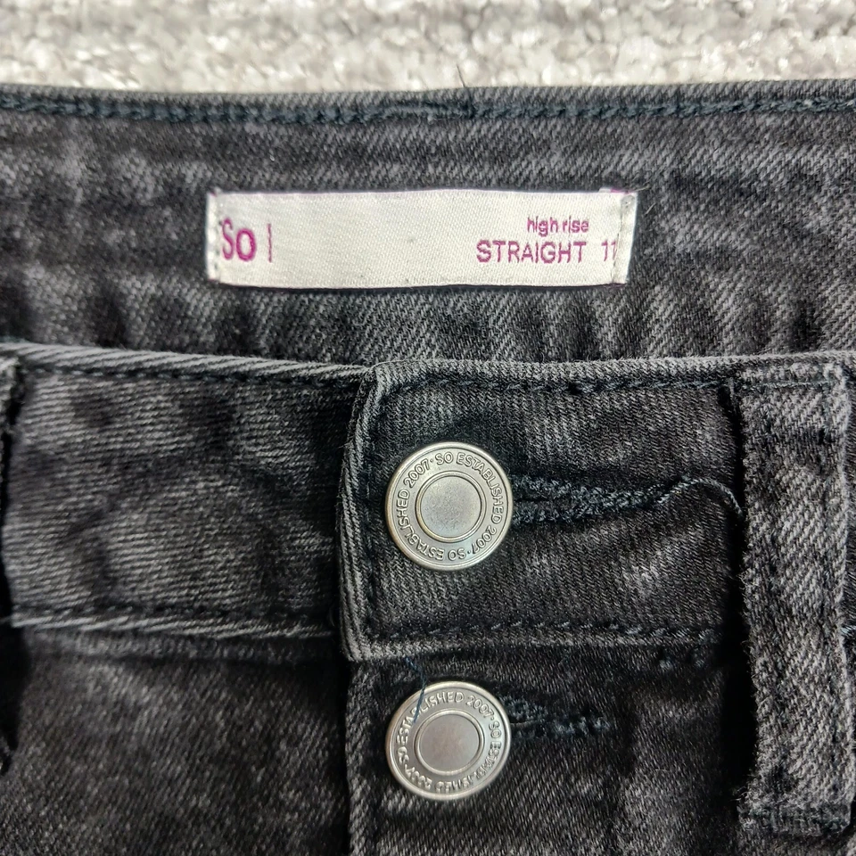 Женские джинсы So 11 черные с высокой талией прямые на пуговицах с необработанными краями из денима - Изображение 4 из 4