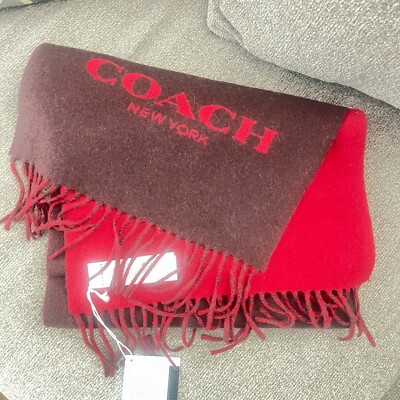 COACH＊毛布 NWT COACH Wool & Cashmere Signature Scarf Oxblood/1941 Red 76053
