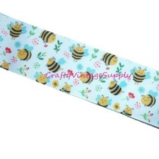 Bumblebees and flowers bee white grosgrain ribbon 2" wide 5 yards V111 