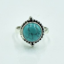 925 Sterling Silver Ring For Women Natural Round Turquoise Gemstone