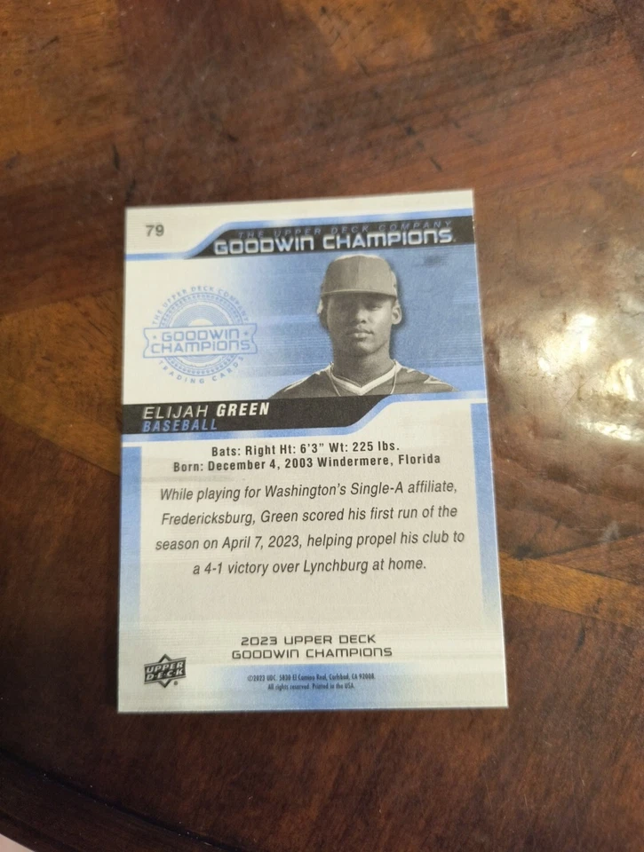 ELIJAH GREEN 2023 UPPER DECK GOODWIN CHAMPIONS (RC) #79 FREE SHIPPING - Image 2 of 2