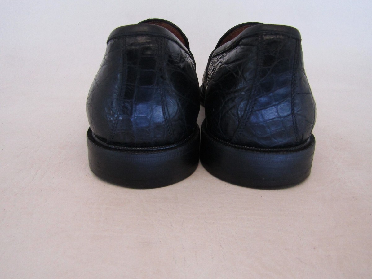 Salvatore Ferragamo Mens Sz 6 EE Black Alligator Belly Apron Toe Penny Loafers SALVATORE FERRAGAMO Black Crocodile Alligator Leather Shoes  main image 4