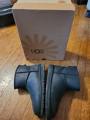 UGG Classic Mini Stitch Deco Boots Black Leather Stitching 1003945