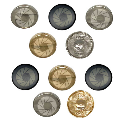 Camera Aperture Shutter Lens F-Stop 0.6'' (15mm) Round Metal Buttons - Set of 10