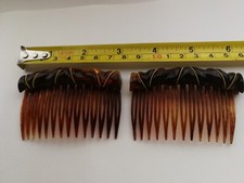 Vtg Pair Hair Combs Lucite Faux Tortoise Shell or White Faux Pearl France