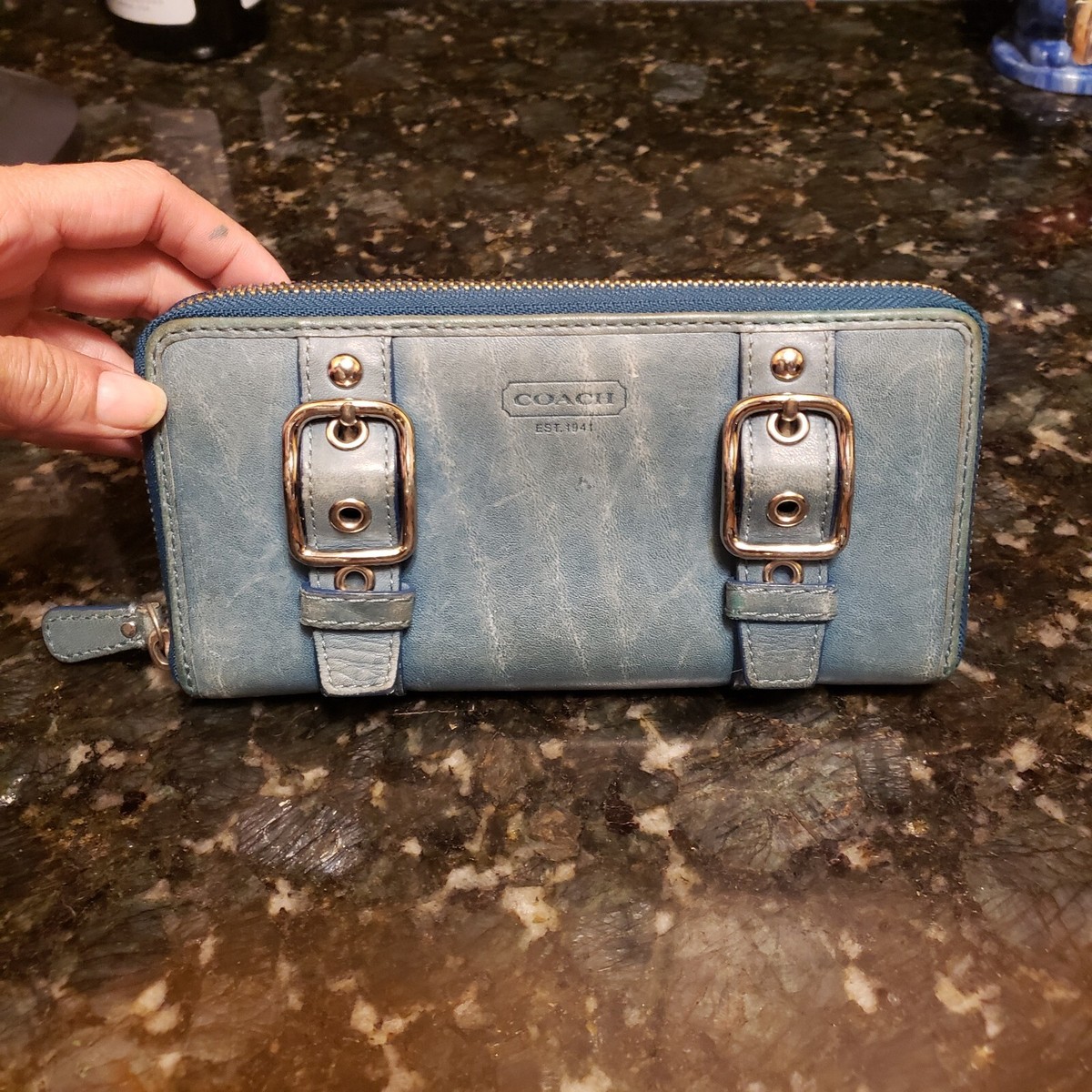 Coach Soho Signature Flap Wallet Blue Coach signature soho blue - Gem