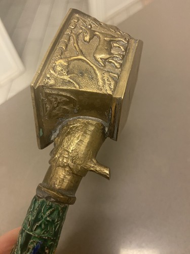 Vintage Brass Chinese Silk Iron/Press with Cloisonné Handle and Dragons - Picture 8 of 13