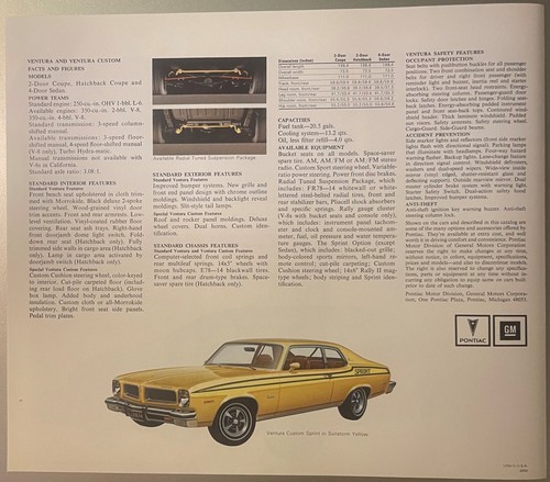 Vintage 1974 Pontiac Ventura Brochure, Last Car And Year Of GTO, Pontiac, MI - Picture 6 of 12