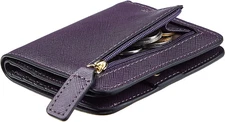 Toughergun RFID Blocking Leather Wallet -Mini Purse w/ ID Window - Steel Purple