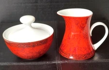 Vintage MCM Block Bidaso "Flamenco" Pattern Cream & Sugar Set  Espana/ Spain