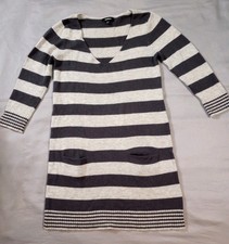 Express Sweater Dress Womens Small Gray Striped V Neck Pockets
