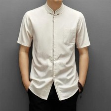 Men's Comfortable Short-sleeve Mandarin Collar Tang Shirt Gifts New