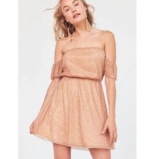 Urban Outfitters Kimchi Blue Rose Gold Off the Shoulder Dress Medium