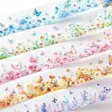 5 Rolls Floral PET Tape Set Laser Flower Tape Stickers Clear Decorative Masking
