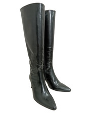 DUO Women's Knee High Boots Size 3 Grey Leather 38cm Calf Shine Effect New F1
