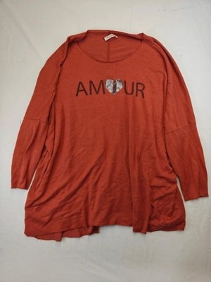 Y2k Made In Italy Rost Orange Wollmischung Oversize Pullover Amour Grafik Slouch
