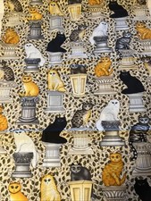 Timeless Treasures Fabric Cats On Pedestals 1 Yard Cotton