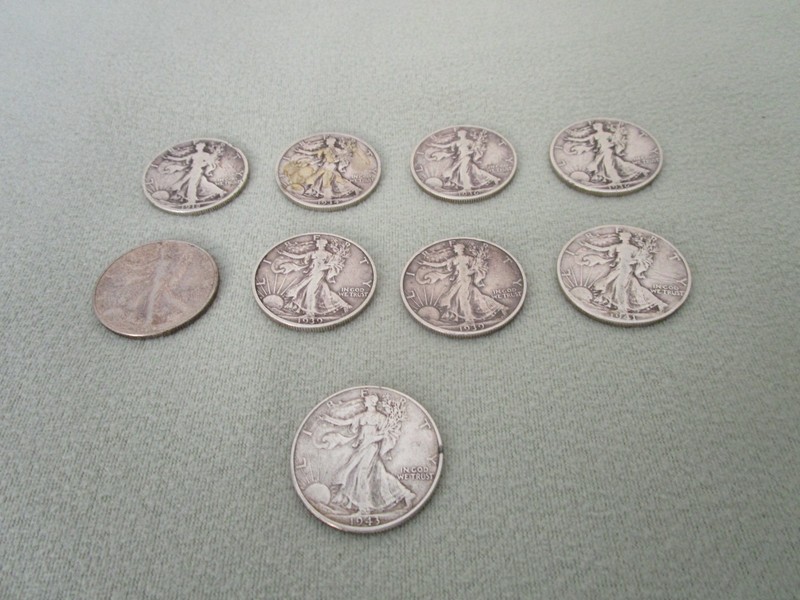 Lot of 9 Walking Liberty Half Dollars