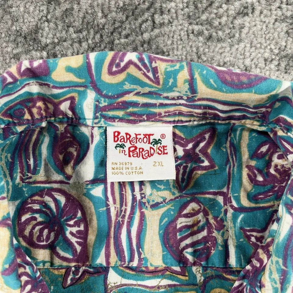 Vintage Barefoot in Paradise Shirt Mens 2XL Fish Seashell Print 90s Made In USA - Image 4 of 4